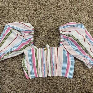 Hill House Pink and Blue Striped Puff Sleeve Blouse